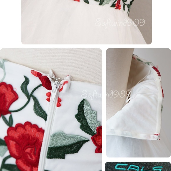 Floral Embroidered Tulle Ballerina Strapless Dress - Picture 6 of 8